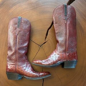 Lucchese Brown Ostrich Leather Heeled Boots